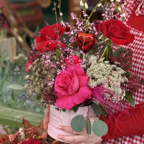 Love day hat box arrangement